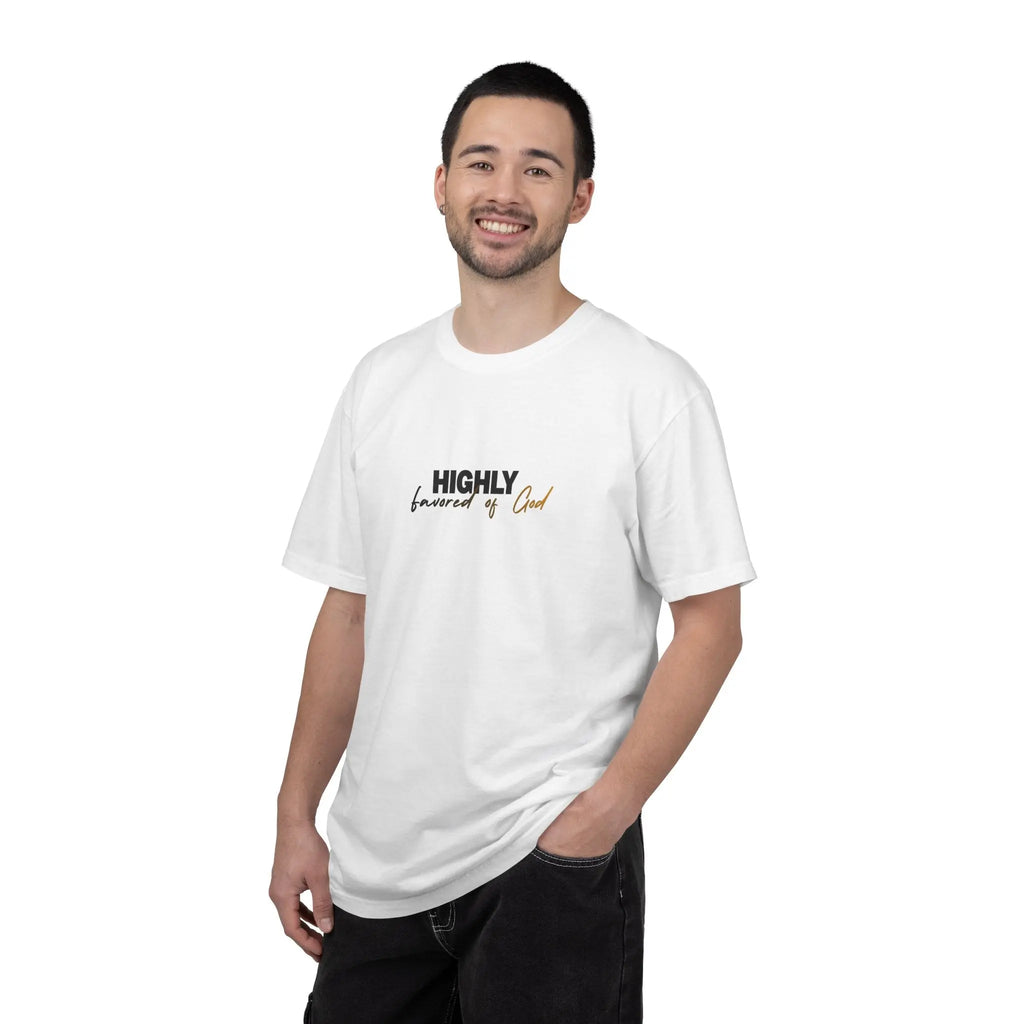 T-Shirt — "Highly favored of God" Minimal Christian Faith Tee Printify