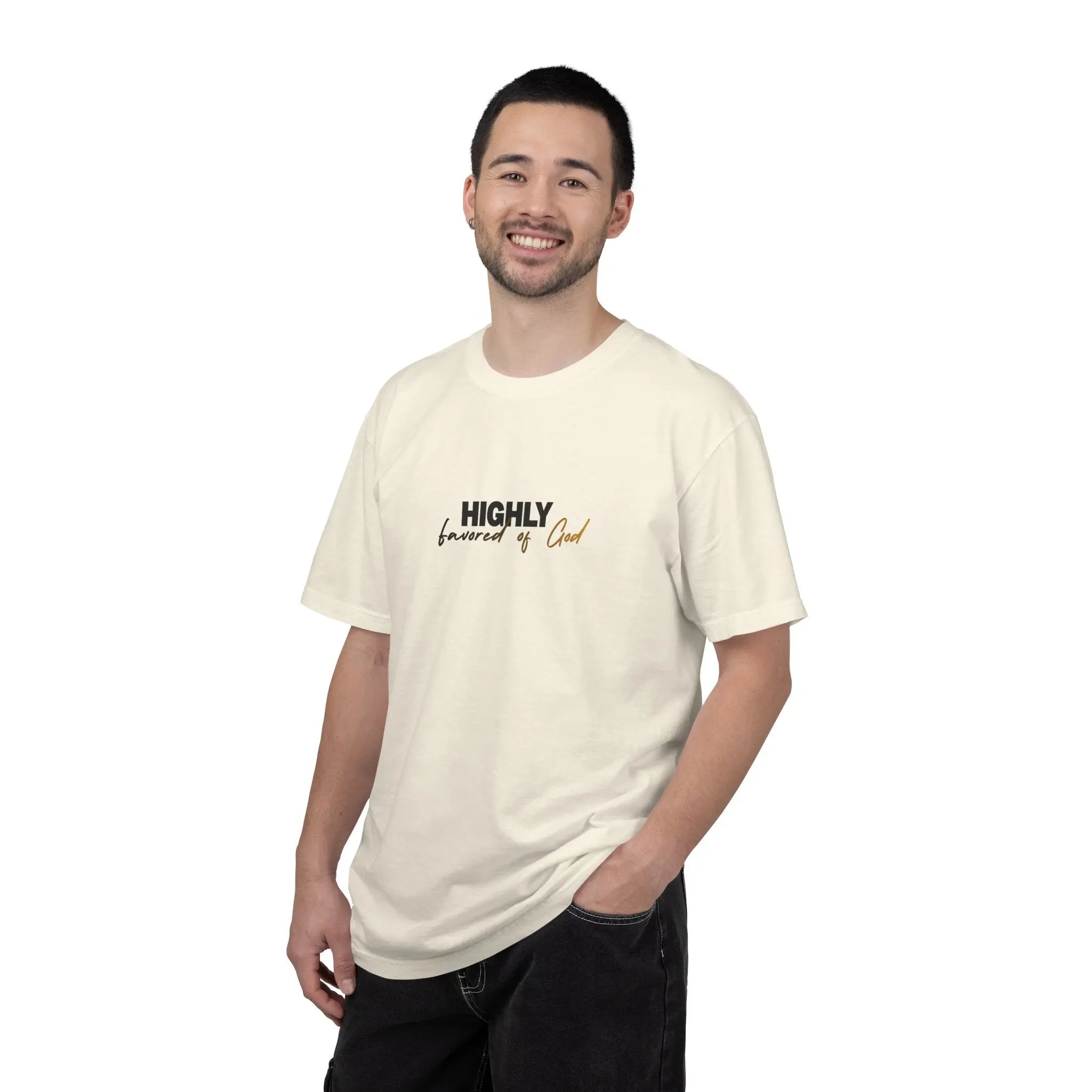 T-Shirt — "Highly favored of God" Minimal Christian Faith Tee Printify