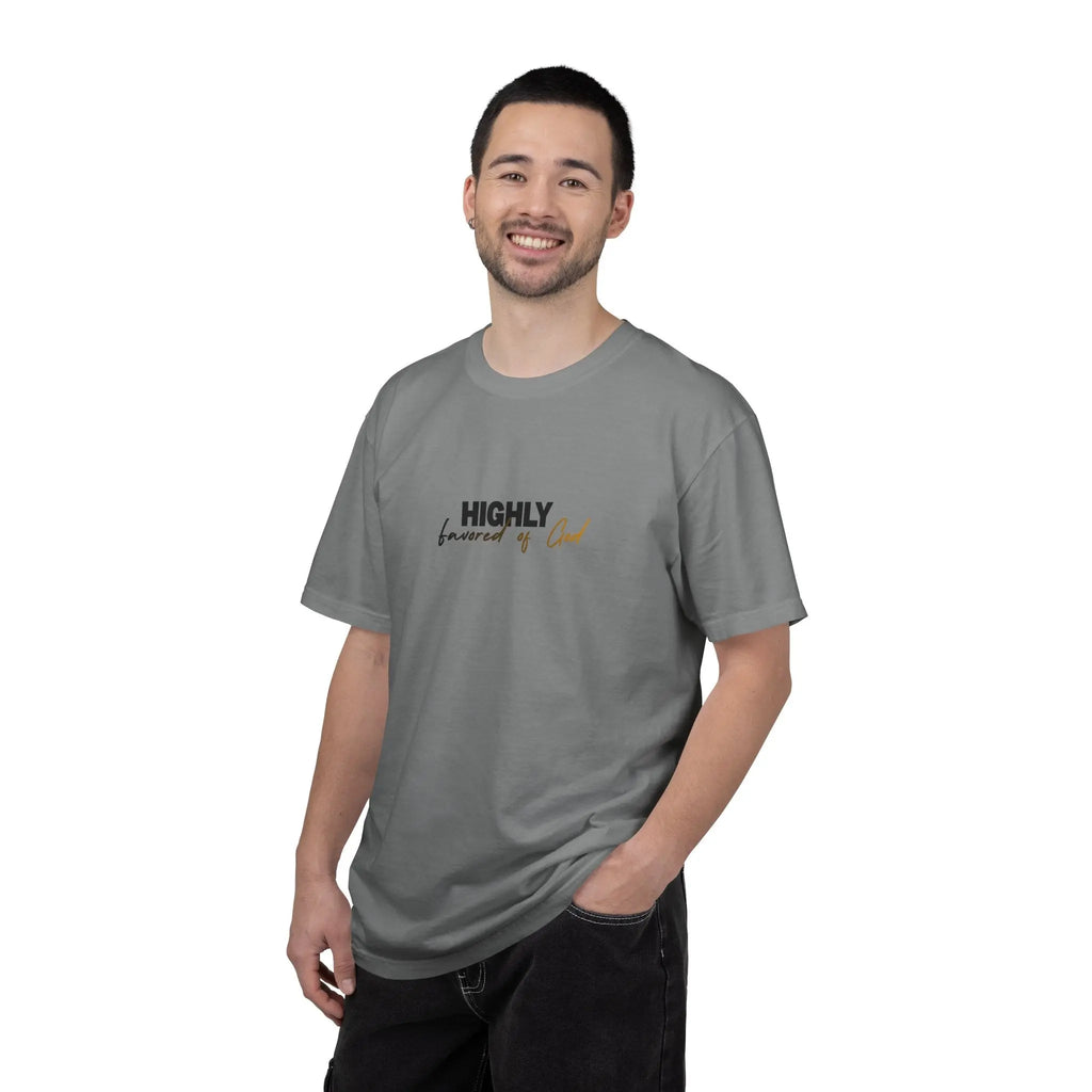T-Shirt — "Highly favored of God" Minimal Christian Faith Tee Printify