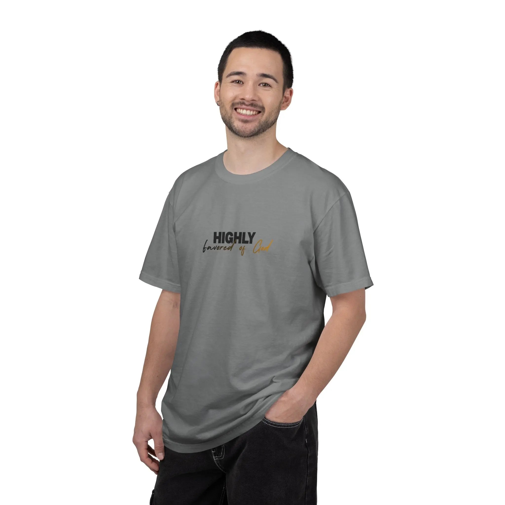 T-Shirt — "Highly favored of God" Minimal Christian Faith Tee Printify
