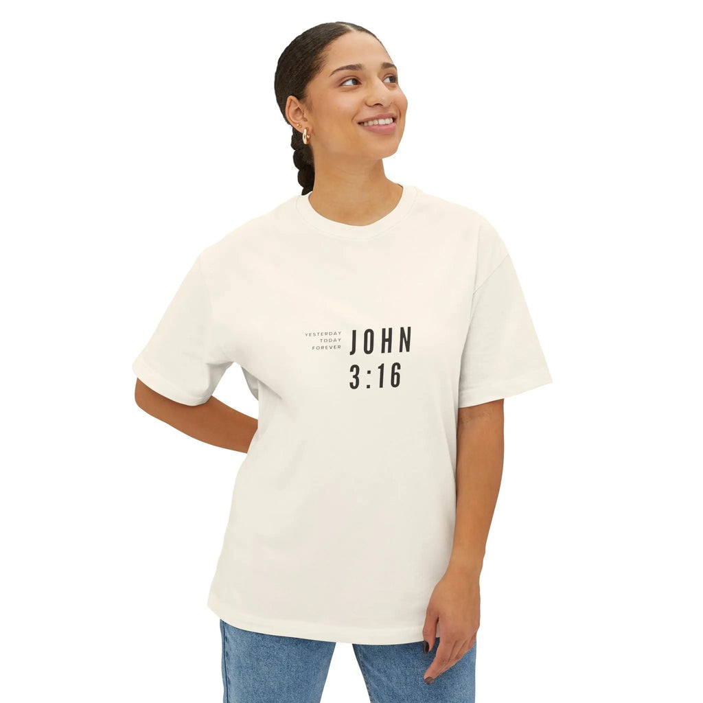 John 3:16 Minimalist Boxy Tee — Christian Faith Oversized T-Shirt Printify