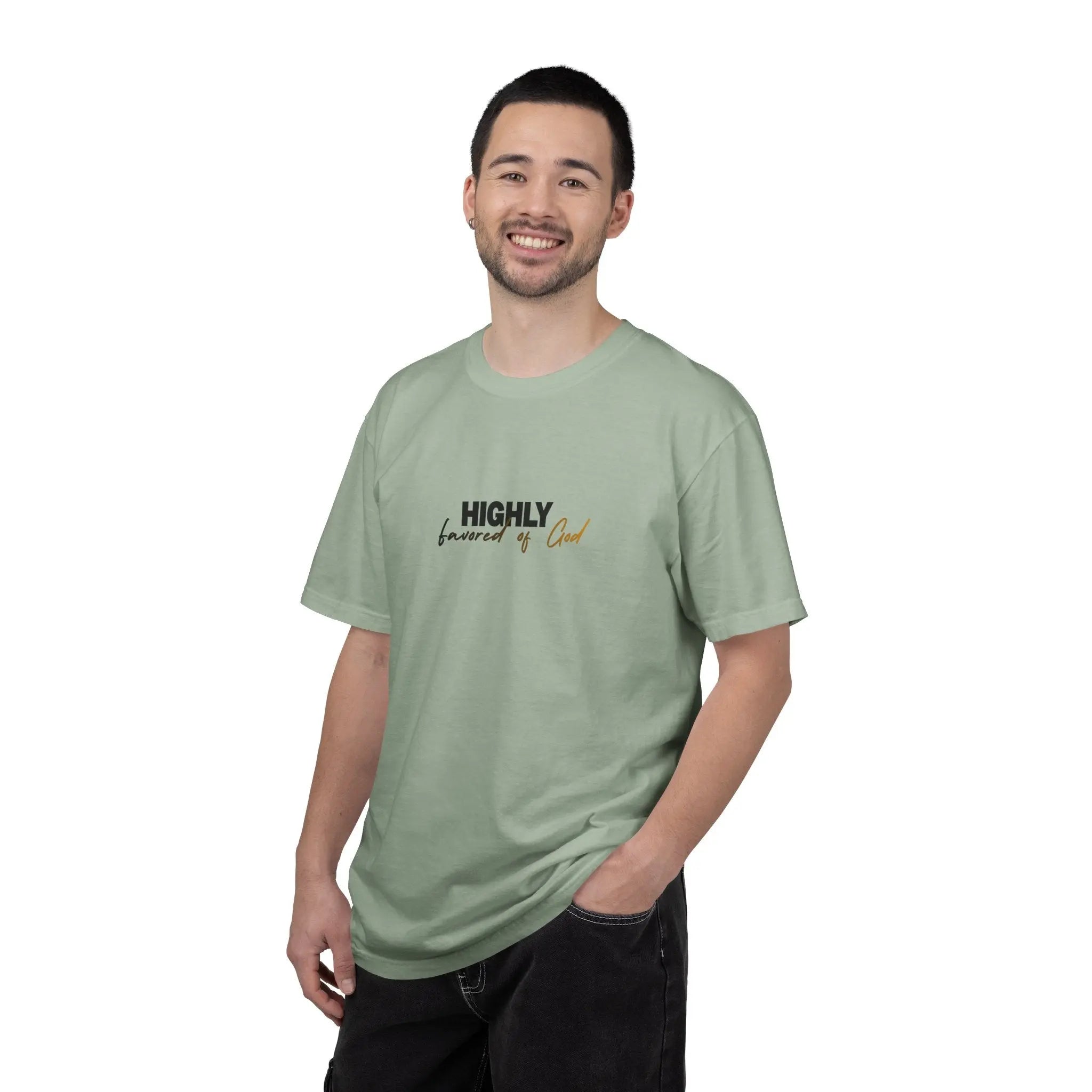 T-Shirt — "Highly favored of God" Minimal Christian Faith Tee Printify