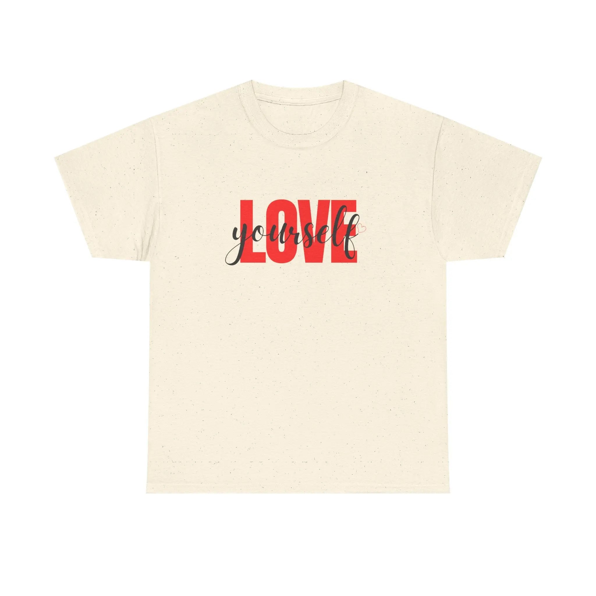 LOVE Script Graphic T-Shirt — Red Block "Love" with Cursive Overlay Printify