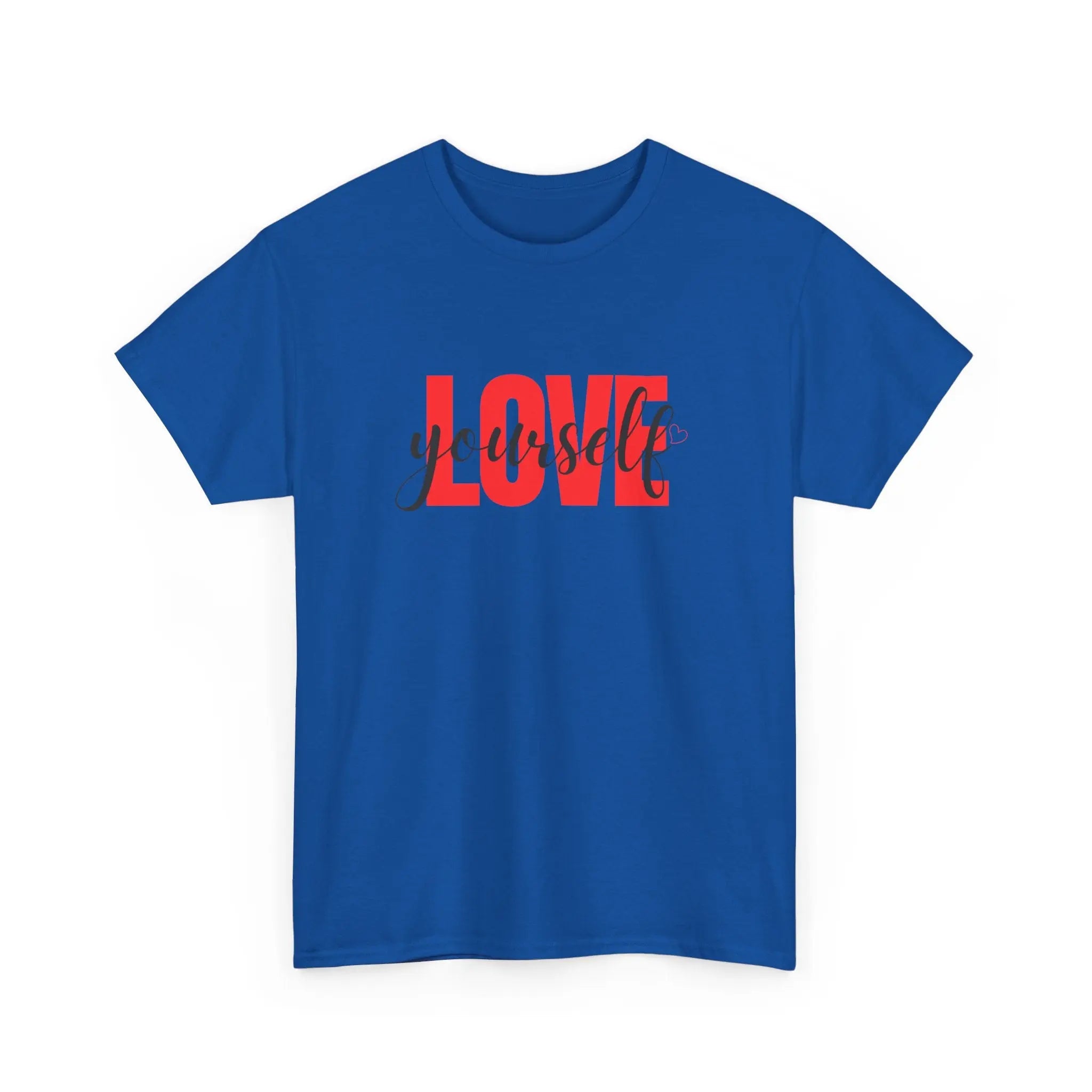 LOVE Script Graphic T-Shirt — Red Block "Love" with Cursive Overlay Printify