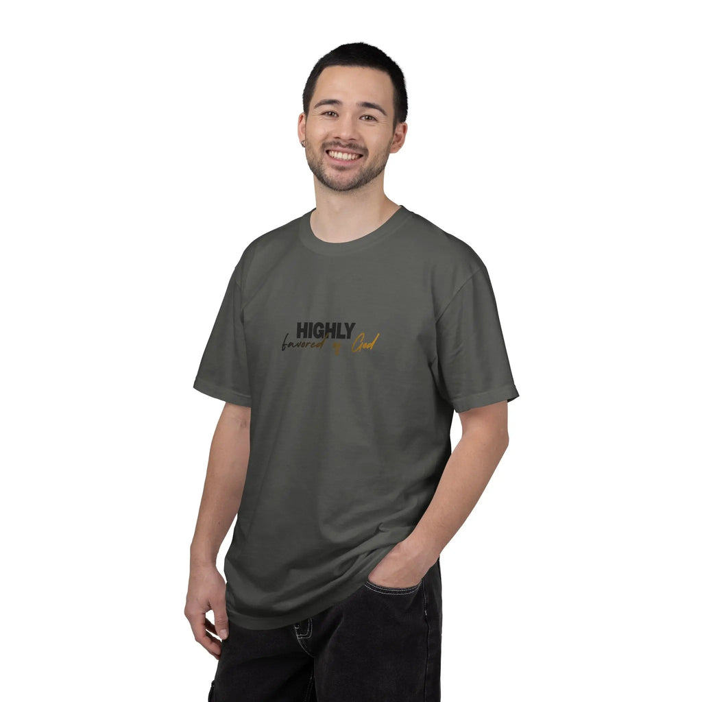 T-Shirt — "Highly favored of God" Minimal Christian Faith Tee Printify