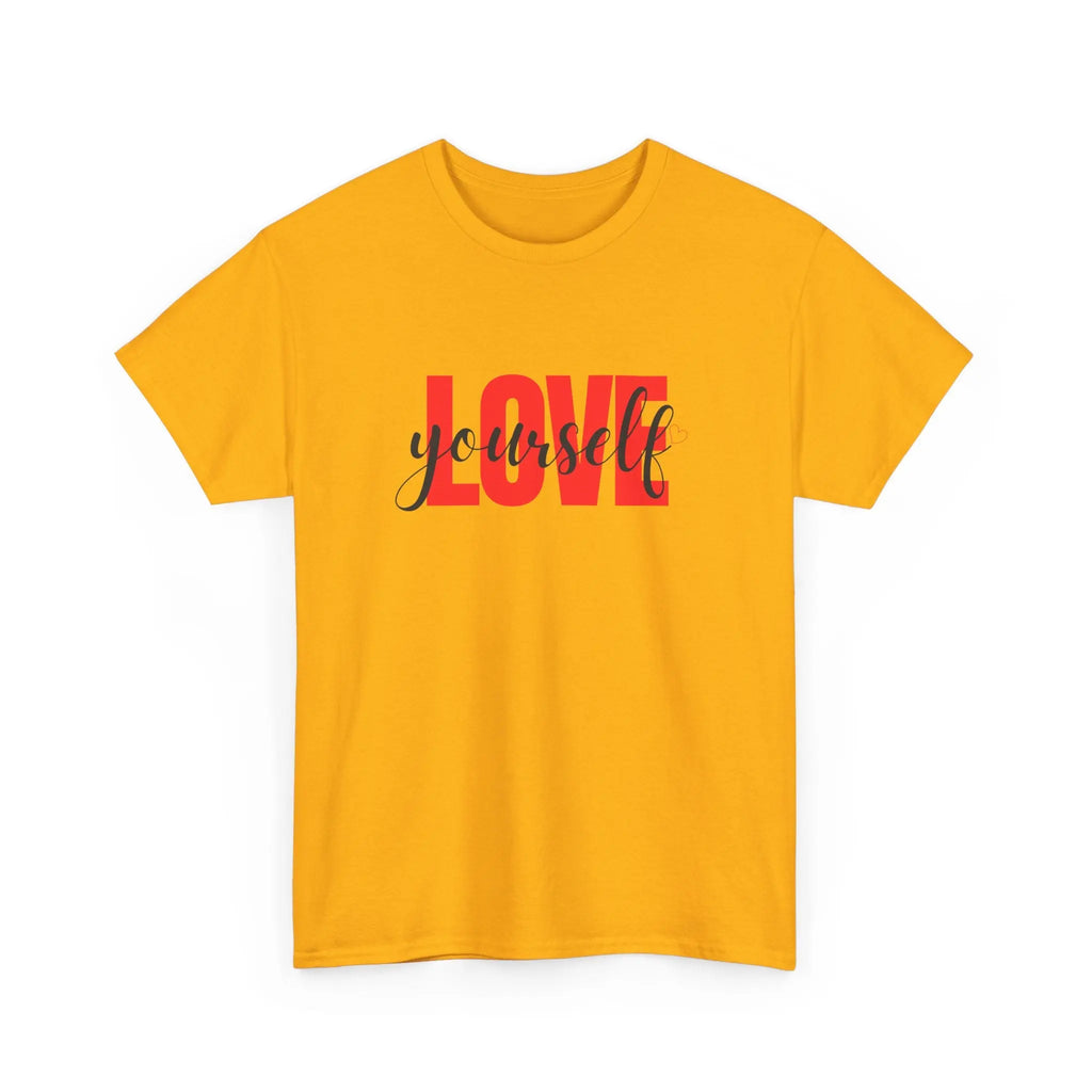 LOVE Script Graphic T-Shirt — Red Block "Love" with Cursive Overlay Printify