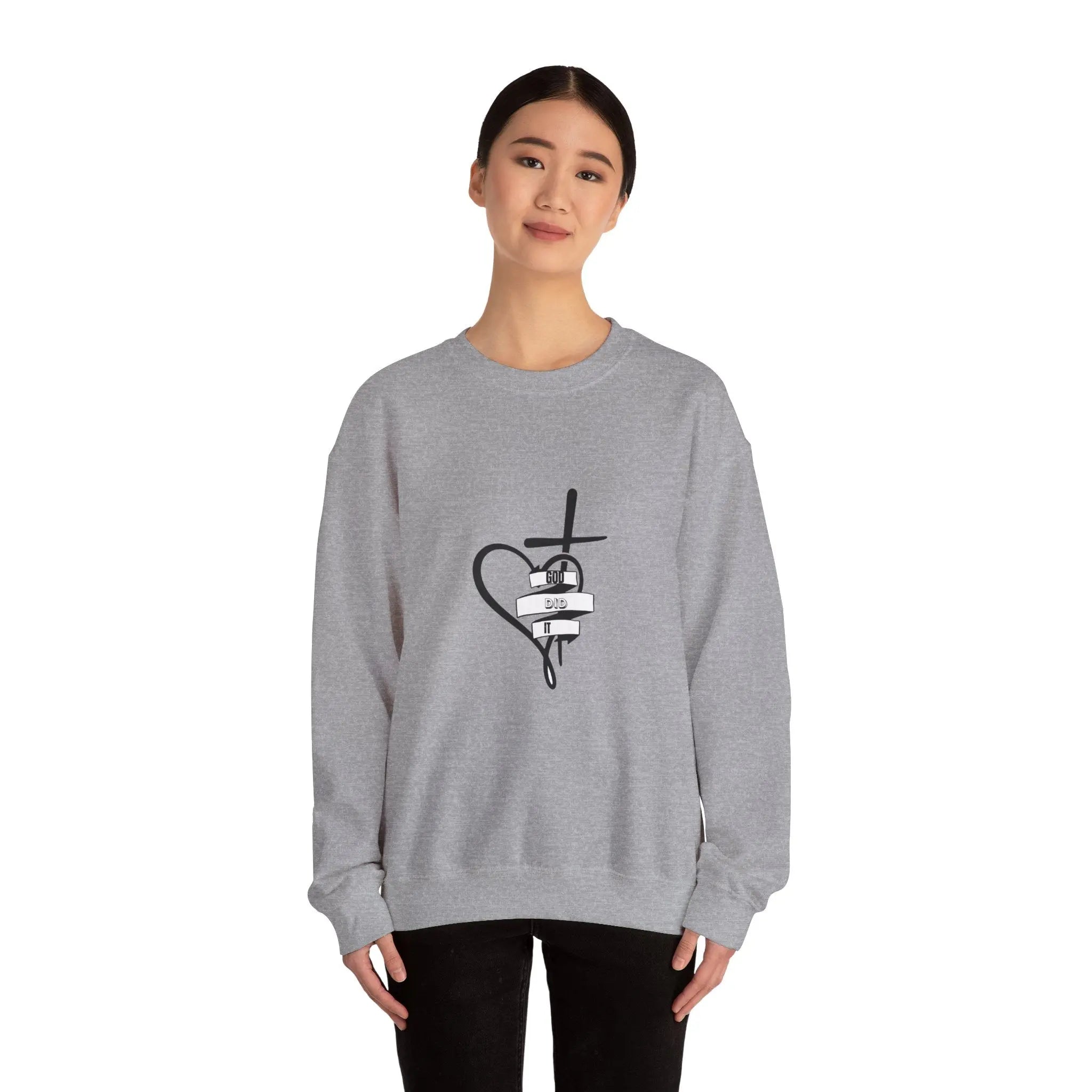 Faith Heart Cross Sweatshirt — Religious Comfort Crewneck Printify