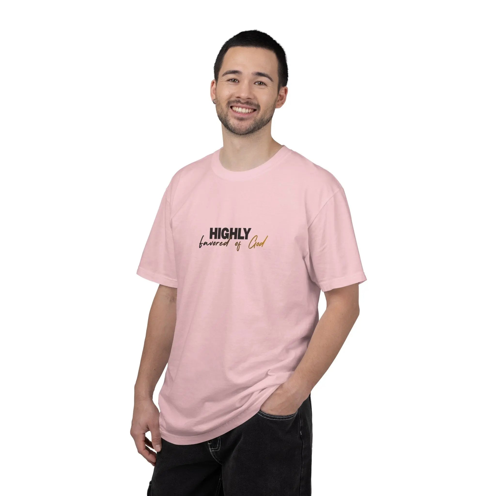 T-Shirt — "Highly favored of God" Minimal Christian Faith Tee Printify