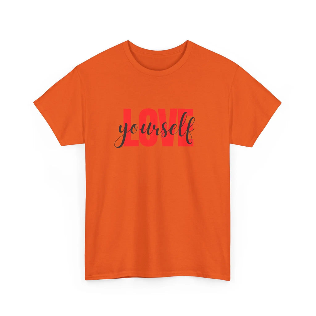 LOVE Script Graphic T-Shirt — Red Block "Love" with Cursive Overlay Printify