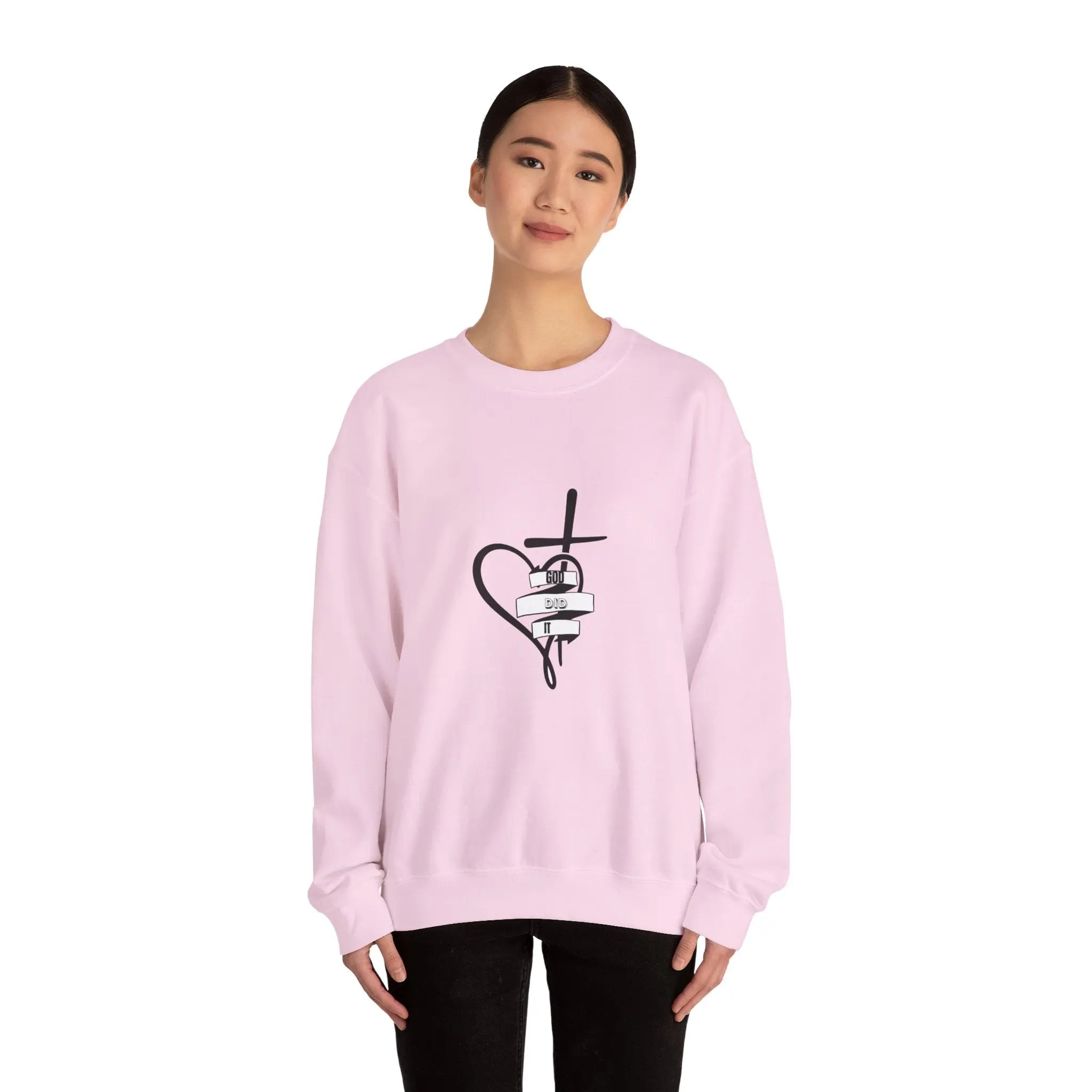 Faith Heart Cross Sweatshirt — Religious Comfort Crewneck Printify