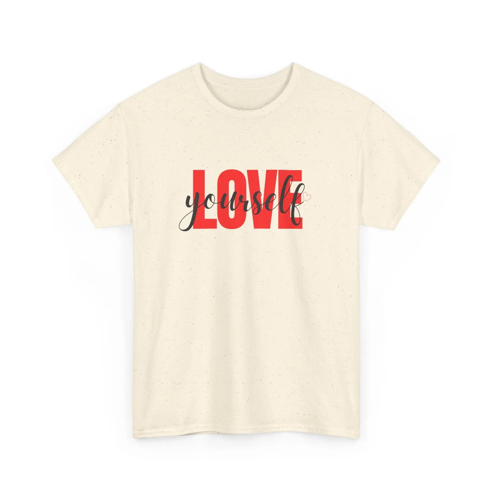 LOVE Script Graphic T-Shirt — Red Block "Love" with Cursive Overlay Printify