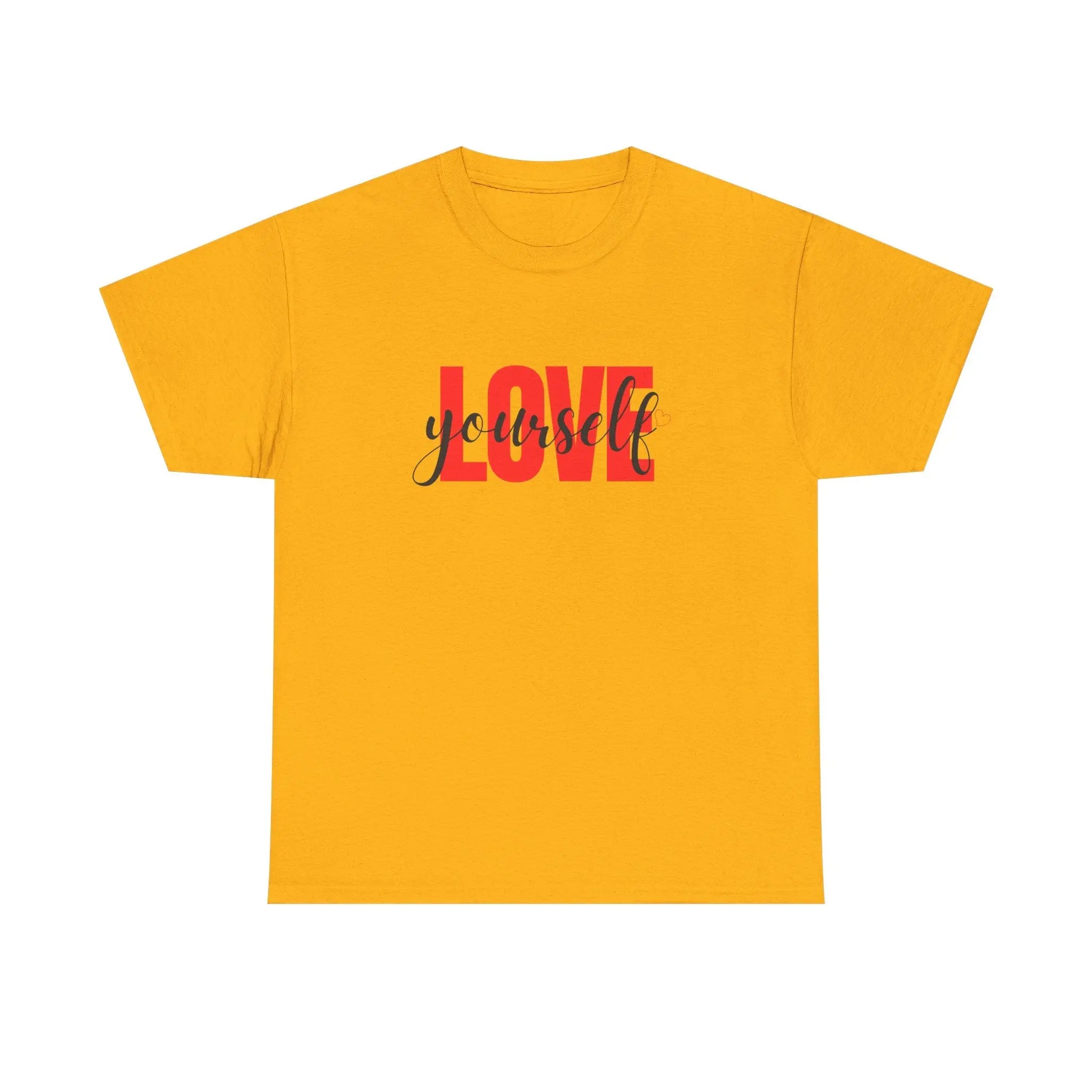 LOVE Script Graphic T-Shirt — Red Block "Love" with Cursive Overlay Printify