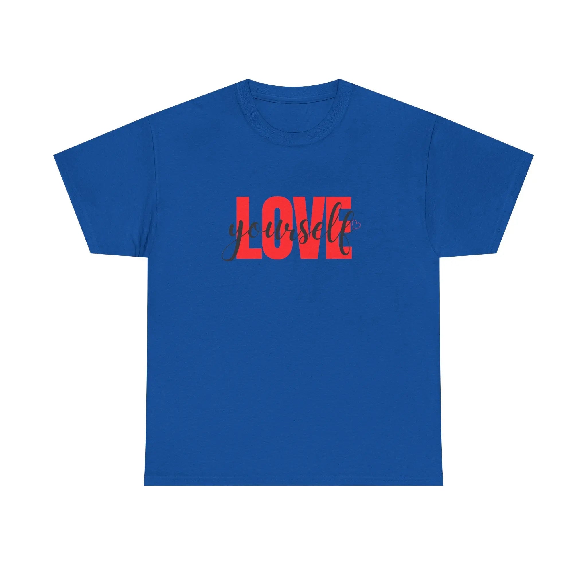 LOVE Script Graphic T-Shirt — Red Block "Love" with Cursive Overlay Printify