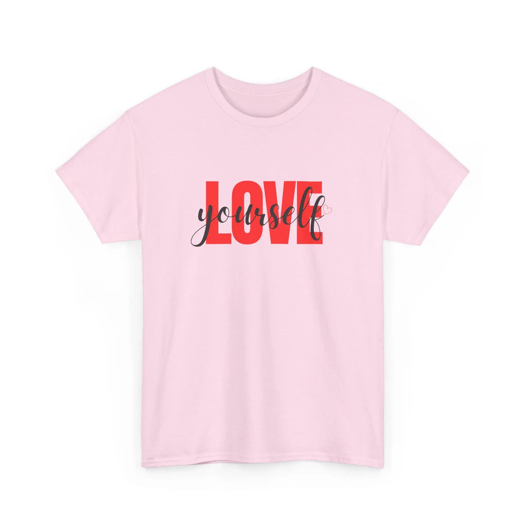 LOVE Script Graphic T-Shirt — Red Block "Love" with Cursive Overlay Printify