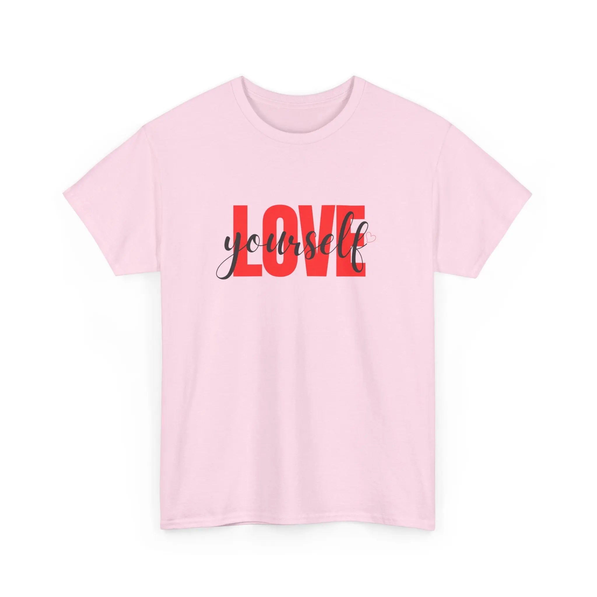 LOVE Script Graphic T-Shirt — Red Block "Love" with Cursive Overlay Printify